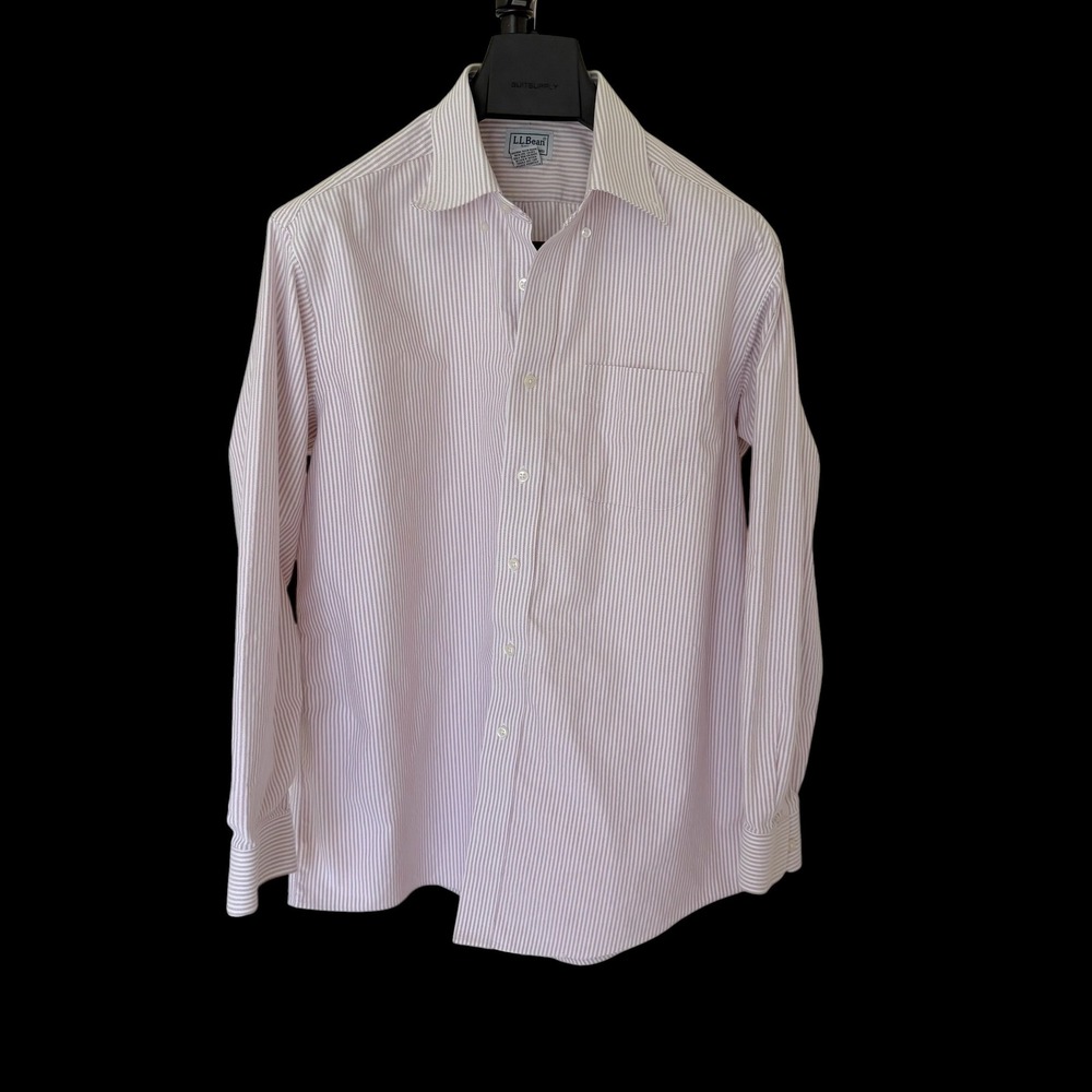 LL Bean Wrinkle Resistant Cotton Stripe Button Down Shirt 16.5-33 Red White